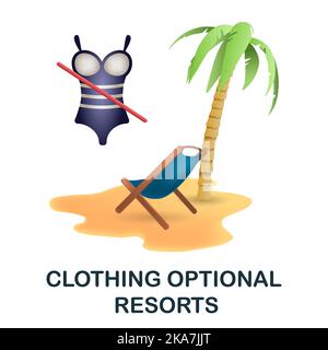 Clothing Optional Resorts icon. 3d illustration from resorts collection. Creative Clothing Optional Resorts 3d icon for web design, templates Stock Vector
