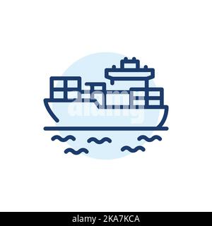 Cargo ship with containers olor line icon. Pictogram for web page Stock Vector