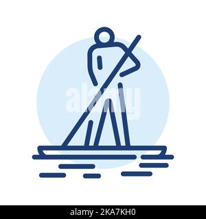 Paddleboarding black line icon. Water activity. Stock Vector