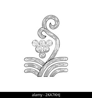 Vineyard abstract hand drawn illustration. Grape and vine in vineyard. Winemaking vintage style symbol. Part of set. Stock Vector