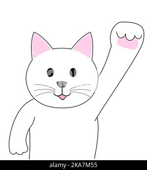 A white cat raising hand with white background Stock Photo - Alamy