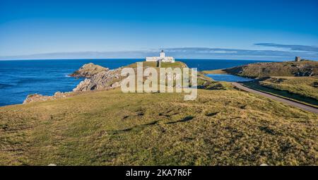 The image is of Strathy Point lighthouse in the far north of the Scottish Highlands overlooking the North Atlantic Stock Photo