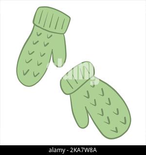 Vector illustration in doodle style. Knitted warm winter mittens with patterns Stock Vector