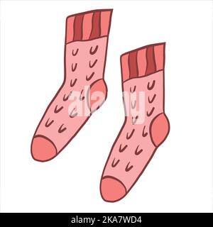 Vector illustration in color isolated on white. Knitted socks with patterns Stock Vector