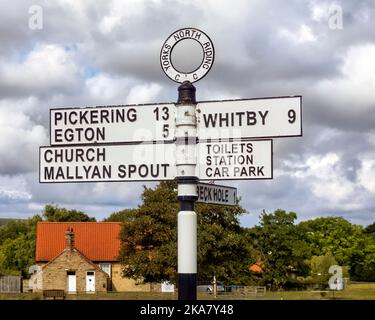 Road Sign in Goathland, North York Moors, England, UK Stock Photo