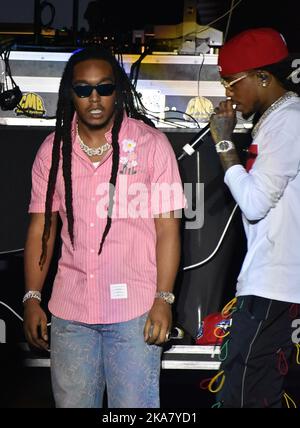 **FILE PHOTO** Migos Rapper, Takeoff, Reportedly Killed at 28. MIAMI, FLORIDA - FEBRUARY 01: Migos - Takeoff performs during the 2020 Vewtopia Music Festival at Marlin's Park in Miami, Florida. Photo: Alex Pesantes/imageSPACE/MediaPunch Stock Photo