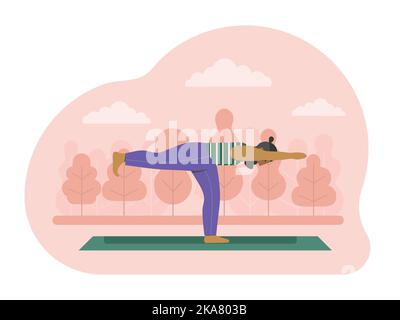 Bearded Man Doing Yoga on Nature Outdoor Stock Vector