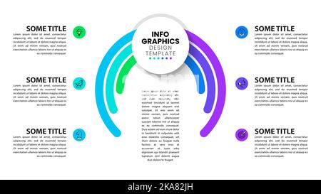 Infographic template with icons and 6 options or steps. Circle. Can be used for workflow layout, diagram, banner, webdesign. Vector illustration Stock Vector