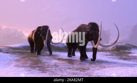 3D illustration of two mammoths Stock Photo