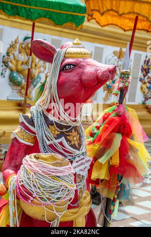 Chachoengsao Thailand 9th Jun 2022: The status of Ganesha vehicle (vahana) Mooshak in Wat Saman Rattanaram, It is the large Indian bandicoot rat. Stock Photo