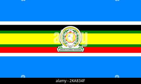 East African Community (EAC), blue background with a thin yellow stripe fimbrated in green, overtop two thin stripes of black and red, fimbriated in w Stock Vector