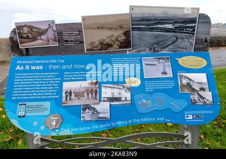 Tourist information board on the seafront at Minehead, Somerset, England, UK Stock Photo