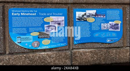 Tourist information board for Minehead Maritime Mile Trail on the promenade at Minehead,  Somerset, England, UK Stock Photo