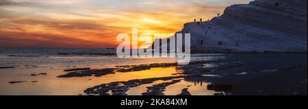 A beautiful sunset view of Scala Dei Turchi (Turkish Steps) in the Mediterranean in Realmonte, Agrigento, Sicily, Italy Stock Photo