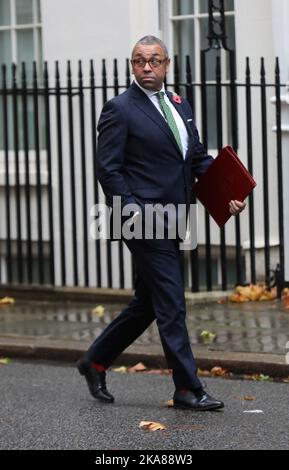 London, UK. 01st Nov, 2022. Foreign Secretary James Cleverly arrives for the weekly cabinet meeting with the Prime Minister at No.10 Downing St on Tuesday, November 01, 2022. Photo by Hugo Philpott/UPI Credit: UPI/Alamy Live News
