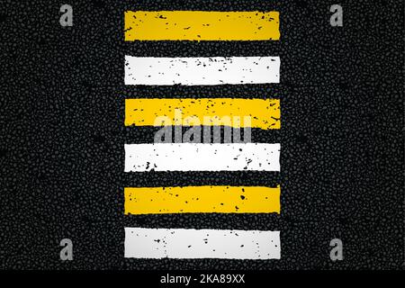 Yellow white crosswalk on tarmac road top view Stock Vector