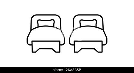 Icon of two isolated beds. Vector symbol of single beds in hotel. Double bed, room in motel. Outlined pictogram of sleeping place. Stock Vector