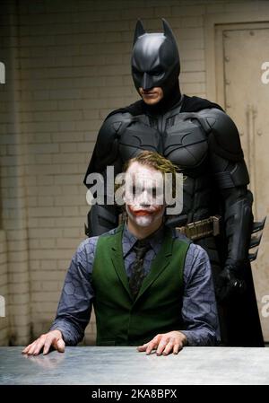 The Dark Knight  Batman  Heath Ledger & Christian Bale Stock Photo