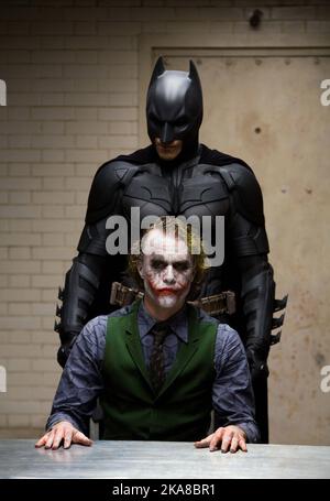 The Dark Knight  Batman  Heath Ledger & Christian Bale Stock Photo