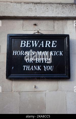 Horses may bite sign. Horse guards London