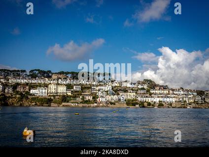 The seaside town of Fowey from the estuary Stock Photo