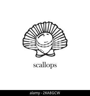 Vector illustration of a scallop on a shell. Seafood. Stock Vector