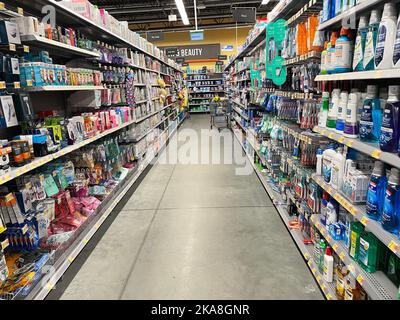 Grovetown, Ga USA - 04 21 22: Walmart retail store interior personal Hygiene aisle Stock Photo