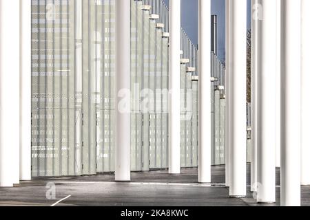 A beautiful shot of the white The pillars of the Bordeaux stadium in France Stock Photo