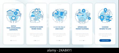 Advantages of working from home blue onboarding mobile app screen Stock Vector