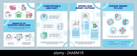 Benefits of working from home blue brochure template Stock Vector