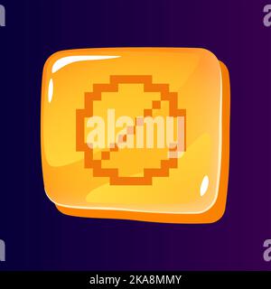 Stop sign glossy ui button with pixelated icon Stock Vector