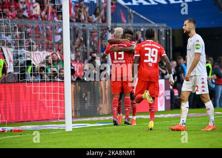 MUNICH, Germany. , . #13 Eric Maxim Choupo -Moting, #11 Kingsley Coman, #39 Mathys Tel, FC Bayern Muenchen 6 : 2 - FSV Mainz 05, Fussball Bundesliga, Allianz Arena, Muenchen. Credit: SPP Sport Press Photo. /Alamy Live News Stock Photo