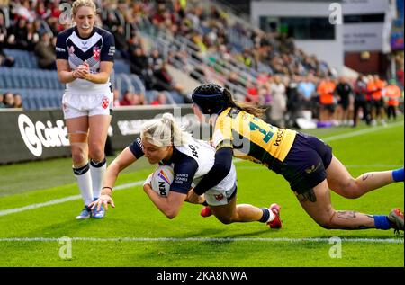 England's Tara-Jane Stanley scores their side's second try during the ...