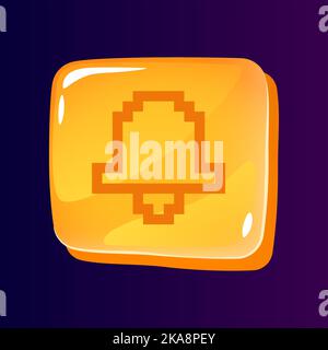 Bell glossy ui button with pixelated icon Stock Vector