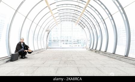 The City Gent, Bankrupt and Begging. A failed London businessman experiencing an uncharacteristic perspective of life. From a related image series. Stock Photo