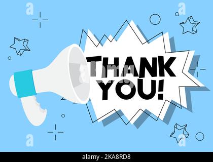 Thank You text with cartoon Megaphone. Vector Announcement illustration. Stock Vector