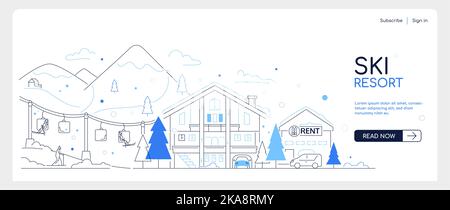 Ski resort - modern thin line design style banner Stock Vector