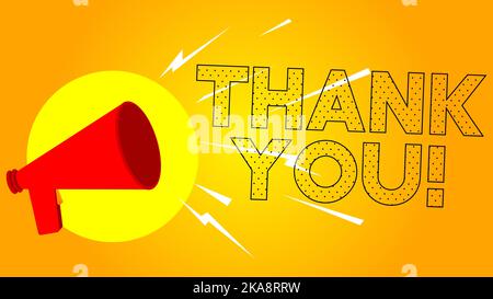 Thank You text with cartoon Megaphone. Vector Announcement illustration. Stock Vector