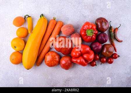Yellow and red vegetables and fruits Stock Photo