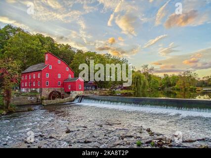 A beautiful scenery of the Red Mill Museum Village in Clinton, New Jersey, United States Stock Photo