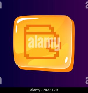 Wallet glossy ui button with pixelated icon Stock Vector