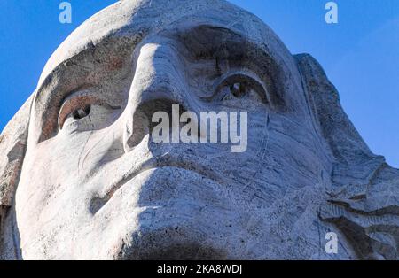 Sculpted Face of President George Washington on Top of Mount Rushmore, Mount Rushmore National Memorial, South Dakota, USA Stock Photo
