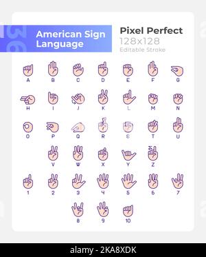 American sign language pixel perfect RGB color icons set Stock Vector