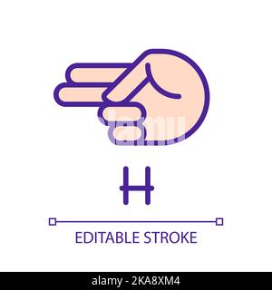 Signing letter H in ASL pixel perfect RGB color icon Stock Vector
