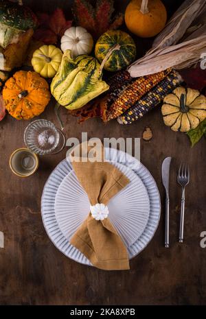 Autumn fall Thanksgiving table setting Stock Photo