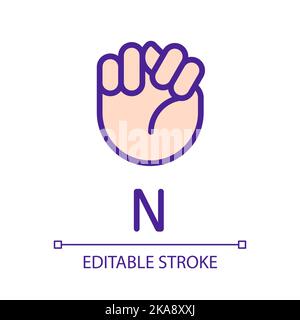 Letter N sign in ASL pixel perfect RGB color icon Stock Vector