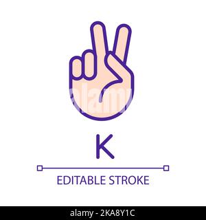 Letter K sign in ASL pixel perfect RGB color icon Stock Vector