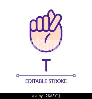 Letter T sign in ASL pixel perfect RGB color icon Stock Vector