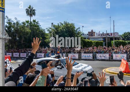 GUADALAJARA, MEXICO - OCTOBER 25 2022: Showrun Checo Perez, formula 1 red bull single seater rb7 Stock Photo