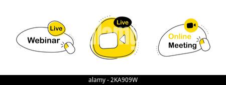 Live Webinar Label Set. Stream and meeting emblems Stock Vector